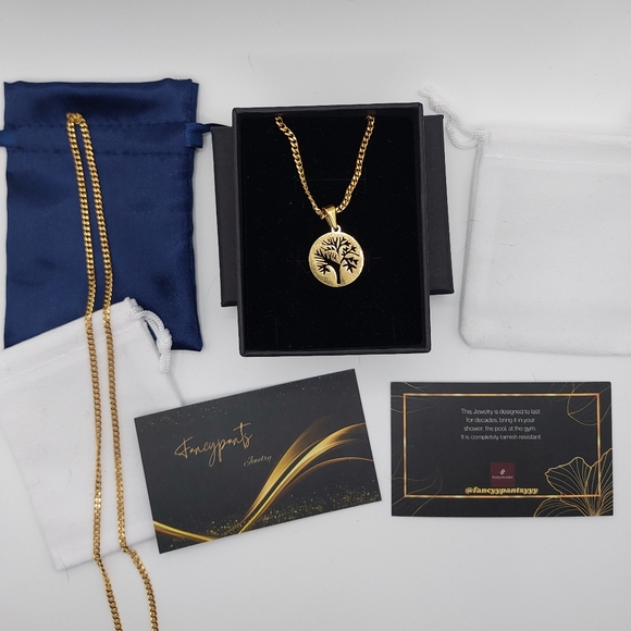 18K Gold Plated Tree Of Life Pendant and 18K Gold Plated Miami Cuban Link - Picture 2 of 13